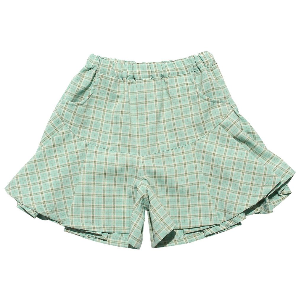 ベビー服 女の子 チェック柄プリーツ風キュロットパンツ ブルー(61) 正面