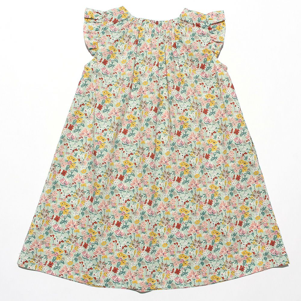ベビー服 女の子 綿100％花柄ワンピース グリーン(08) 背面