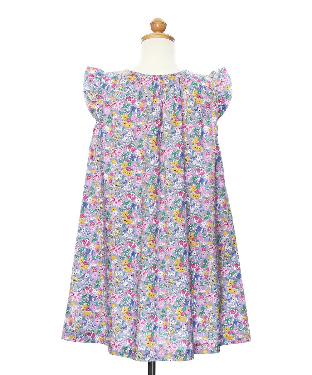 ベビー服 女の子 綿100％花柄ワンピース パープル(91) トルソー背面