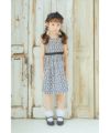 子供服 女の子 日本製花柄リボン付きワンピース ホワイト×ブラック(10) モデル画像