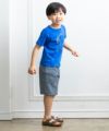 子供服 男の子 綿100％ストライプ柄ヒッコリーパンツ ネイビー(06) モデル画像全身
