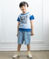 子供服 男の子 綿100％ストライプ柄ヒッコリーパンツ ブルー(61) モデル画像アップ