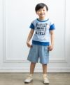 子供服 男の子 綿100％ストライプ柄ヒッコリーパンツ ブルー(61) モデル画像2