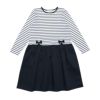 子供服 女の子 ボーダー柄リボン付きドッキングワンピース ネイビー(06) 正面