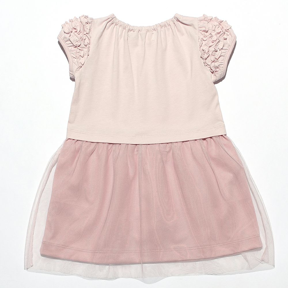 ベビー服 女の子 ベビーサイズうさぎモチーフプリントドッキングワンピース ピンク(02) 背面