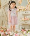 ベビー服 女の子 ベビーサイズうさぎモチーフプリントドッキングワンピース ピンク(02) モデル画像アップ