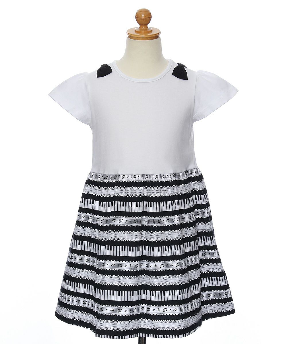 子供服 女の子 綿100％ピアノプリントドッキングワンピース ブラック(00) トルソー正面