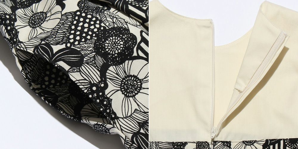 子供服 女の子 日本製リボンつき花柄タックワンピース ホワイト×ブラック(10) デザインポイント2