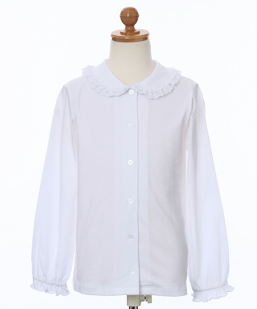 ベビー服 女の子 綿100％レースフリルブラウス オフホワイト(11) トルソー正面