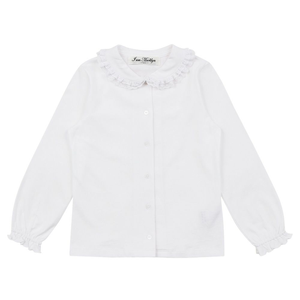 ベビー服 女の子 綿100％レースフリルブラウス オフホワイト(11) 正面
