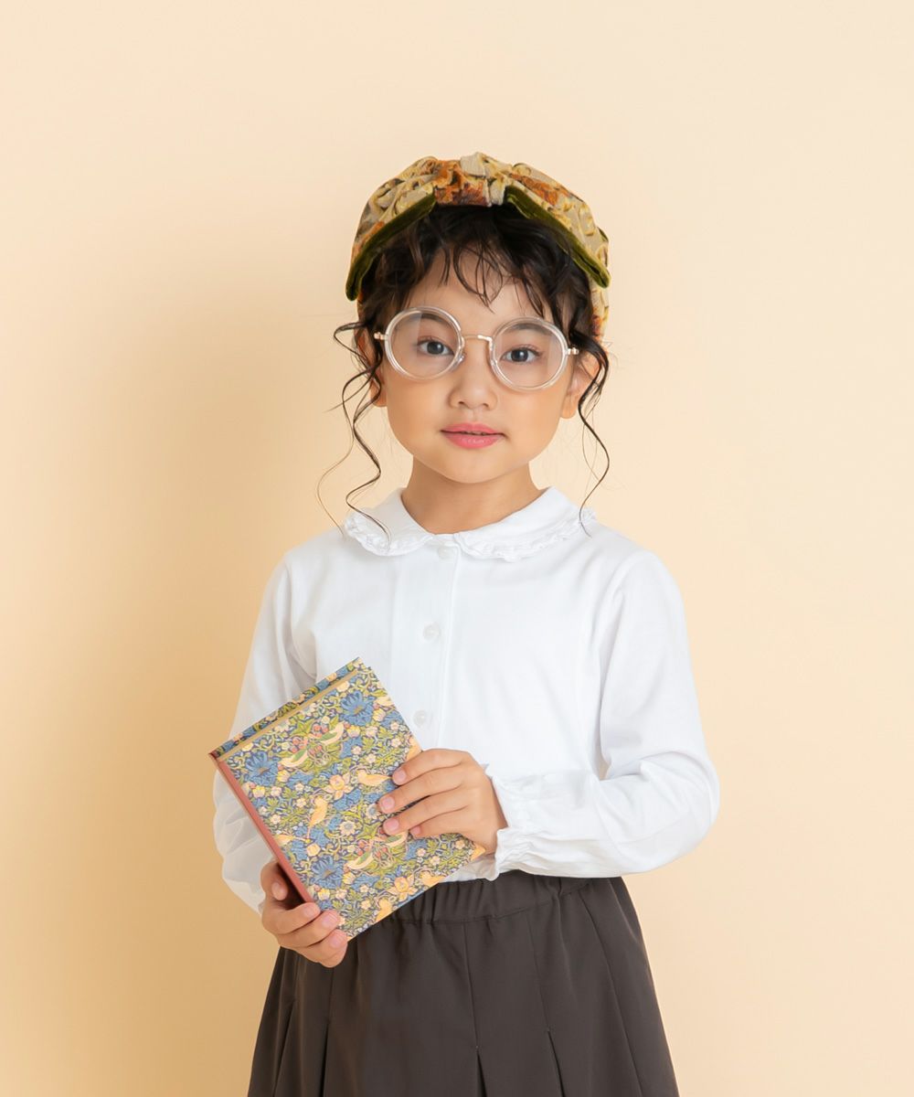 ベビー服 女の子 綿100％レースフリルブラウス オフホワイト(11)モデル画像アップ