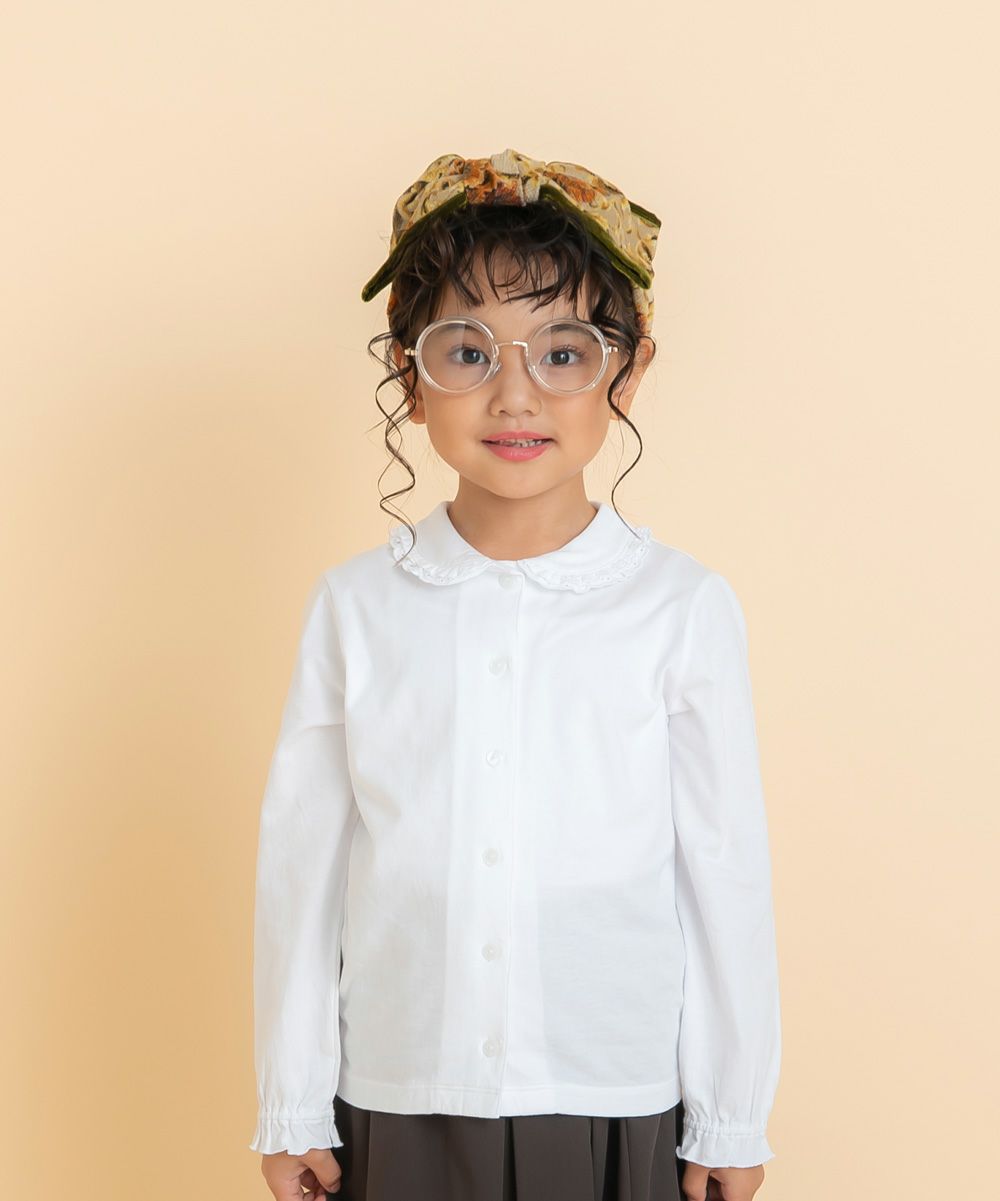 ベビー服 女の子 綿100％レースフリルブラウス オフホワイト(11) モデル画像1