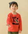 ベビー服 男の子 綿１００％恐竜フロッキープリントTシャツ オレンジ(07) モデル画像全身