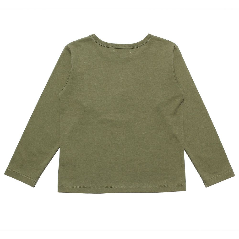 ベビー服 男の子 綿１００％恐竜フロッキープリントTシャツ カーキ(82) 背面