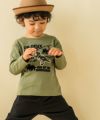 ベビー服 男の子 綿１００％恐竜フロッキープリントTシャツ カーキ(82) モデル画像4