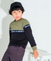 子供服 男の子 本体綿１００％バイカラーデザインTシャツ カーキ(82) モデル画像