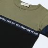 子供服 男の子 本体綿１００％バイカラーデザインTシャツ カーキ(82) デザインポイント1