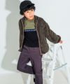 子供服 男の子 本体綿１００％バイカラーデザインTシャツ カーキ(82) モデル画像