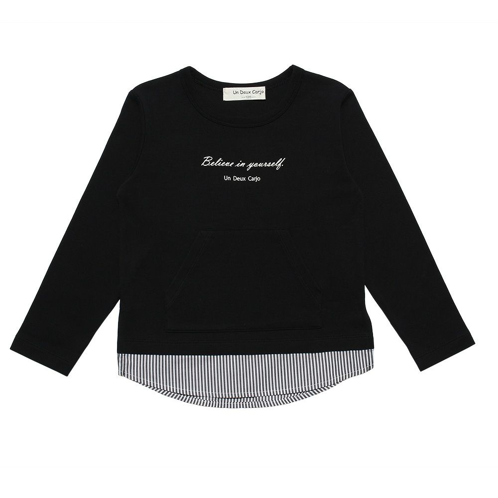 子供服 男の子 Tシャツ　レイヤード風　ポケット　文字入り　バックプリント　本体綿１００％ ブラック(00) 正面