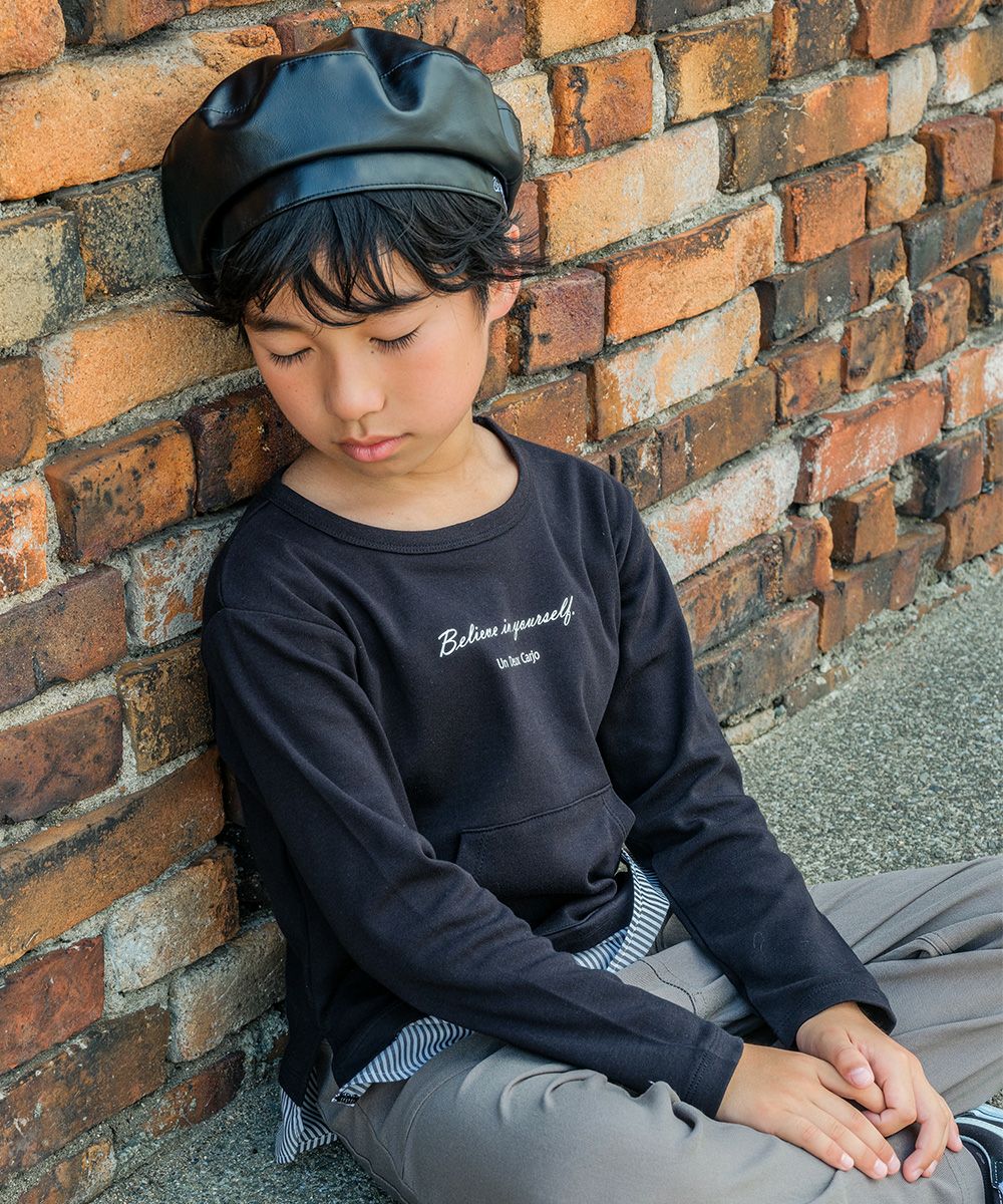子供服 男の子 Tシャツ　レイヤード風　ポケット　文字入り　バックプリント　本体綿１００％ ブラック(00) モデル画像1