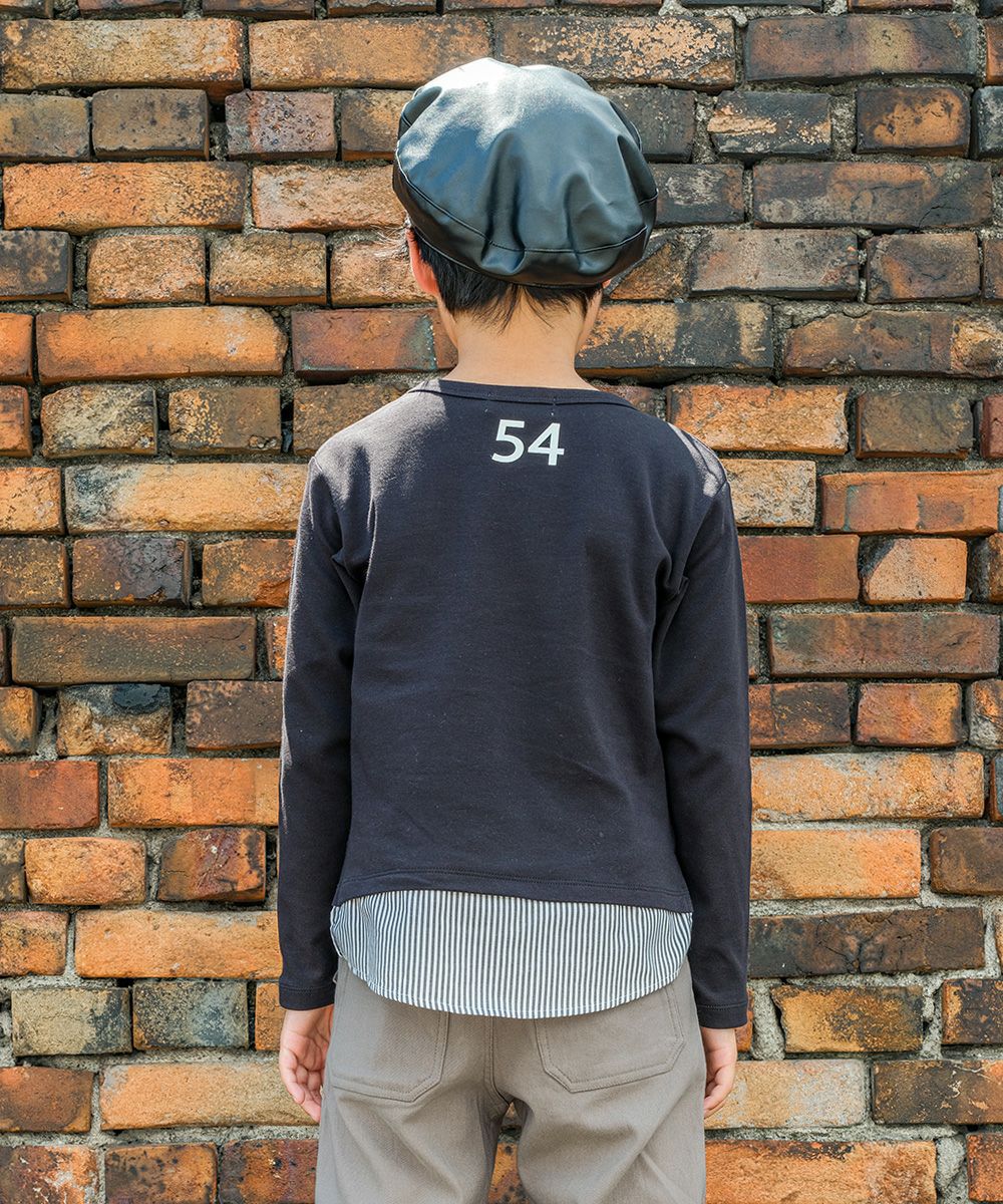 子供服 男の子 Tシャツ　レイヤード風　ポケット　文字入り　バックプリント　本体綿１００％ ブラック(00) モデル画像3