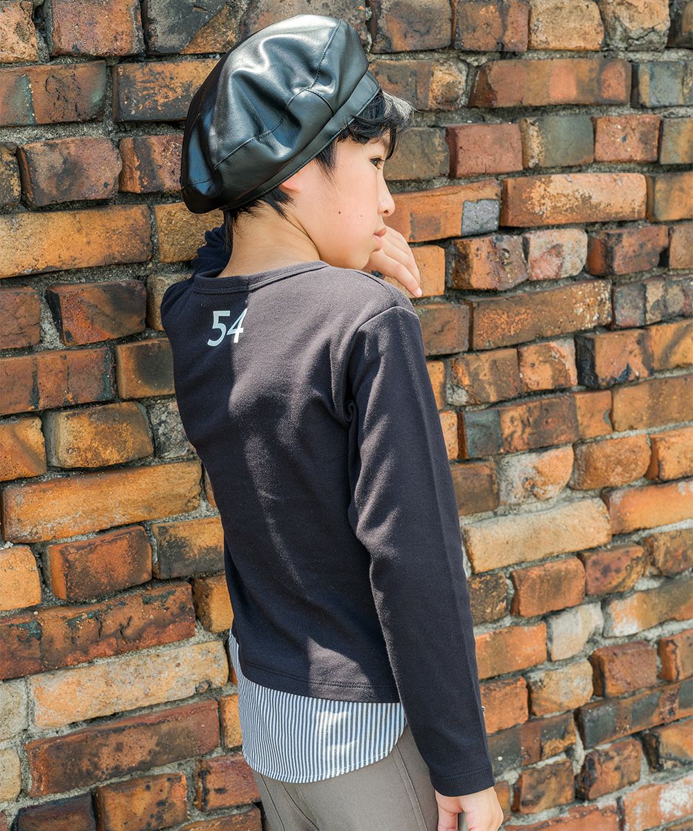 子供服 男の子 Tシャツ　レイヤード風　ポケット　文字入り　バックプリント　本体綿１００％ ブラック(00) モデル画像4