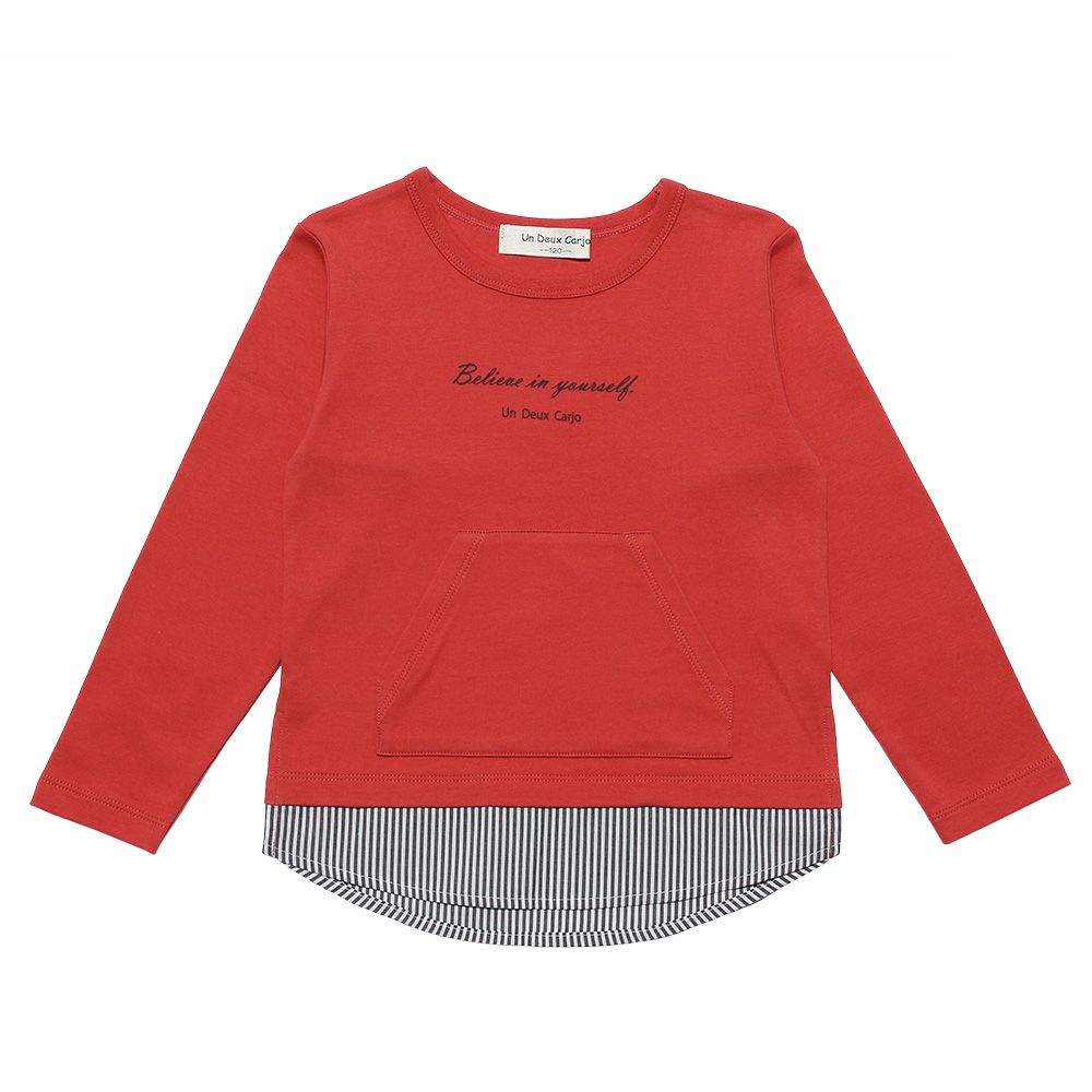 子供服 男の子 Tシャツ　レイヤード風　ポケット　文字入り　バックプリント　本体綿１００％ オレンジ(07) 正面