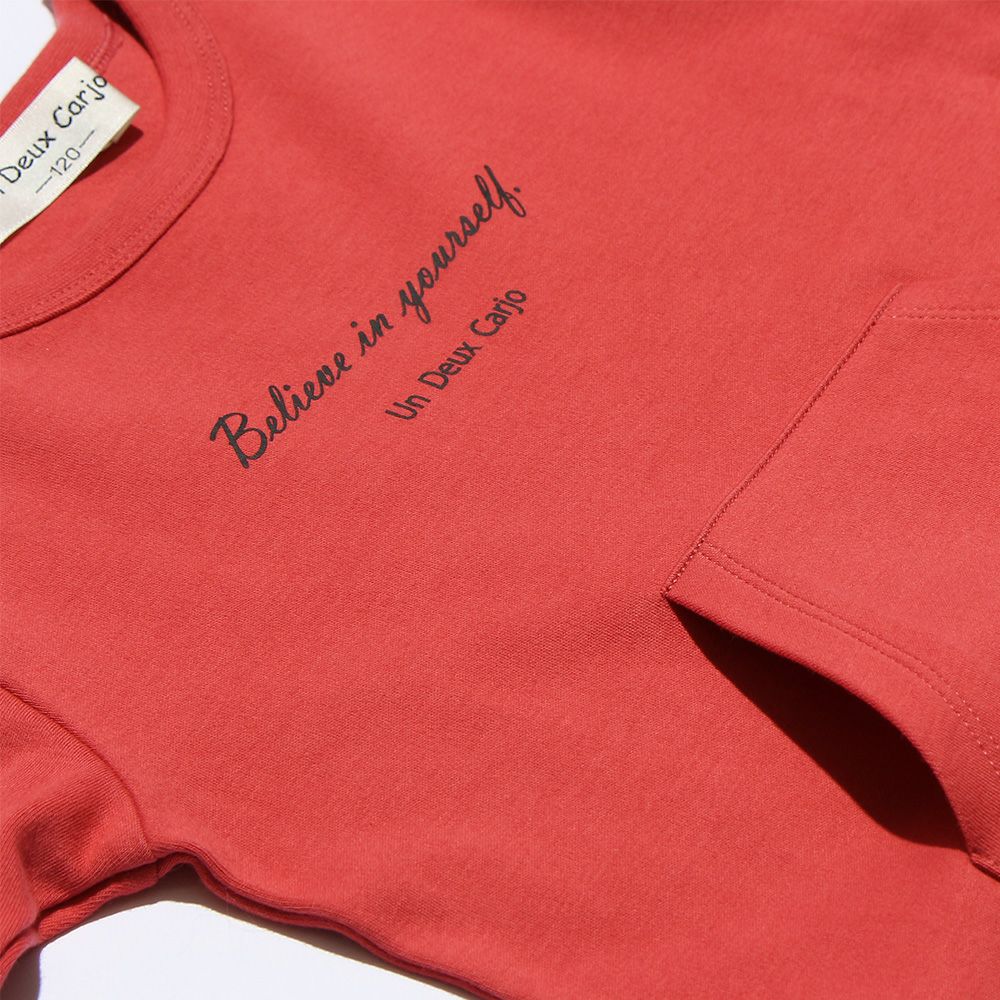 子供服 男の子 Tシャツ　レイヤード風　ポケット　文字入り　バックプリント　本体綿１００％ オレンジ(07) デザインポイント1