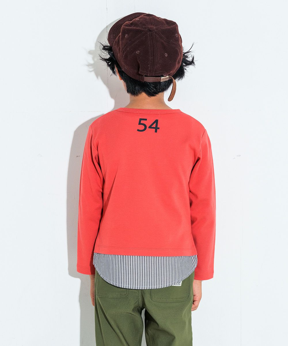 子供服 男の子 Tシャツ　レイヤード風　ポケット　文字入り　バックプリント　本体綿１００％ オレンジ(07) モデル画像2