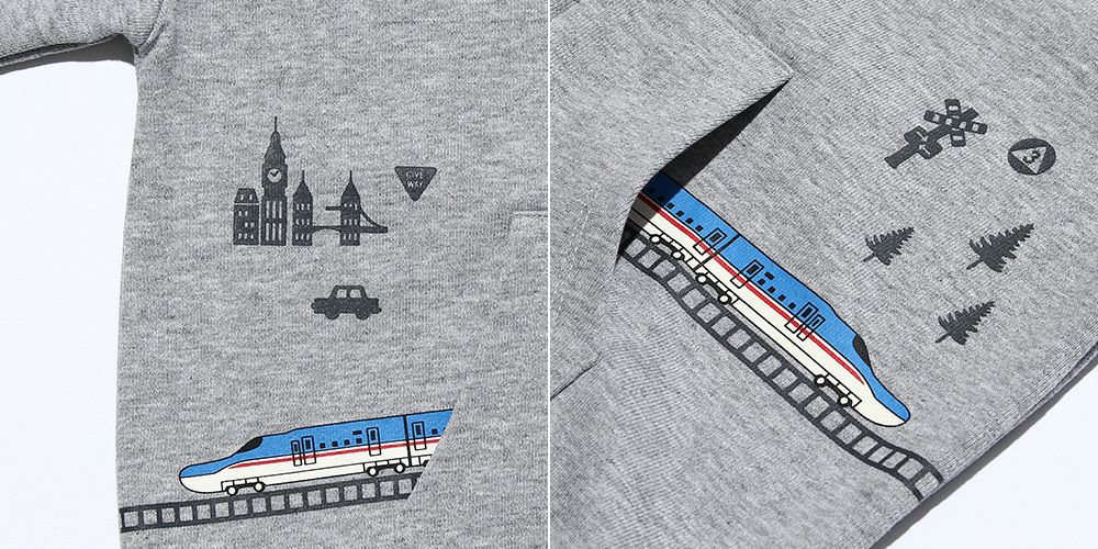 ベビー服 男の子 マフポケット乗り物デザインジャケット 杢ｸﾞﾚｰ(92) デザインポイント1