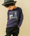 ベビー服 男の子 綿100％ワッペン付き乗り物プリントTシャツ ネイビー(06) モデル画像アップ