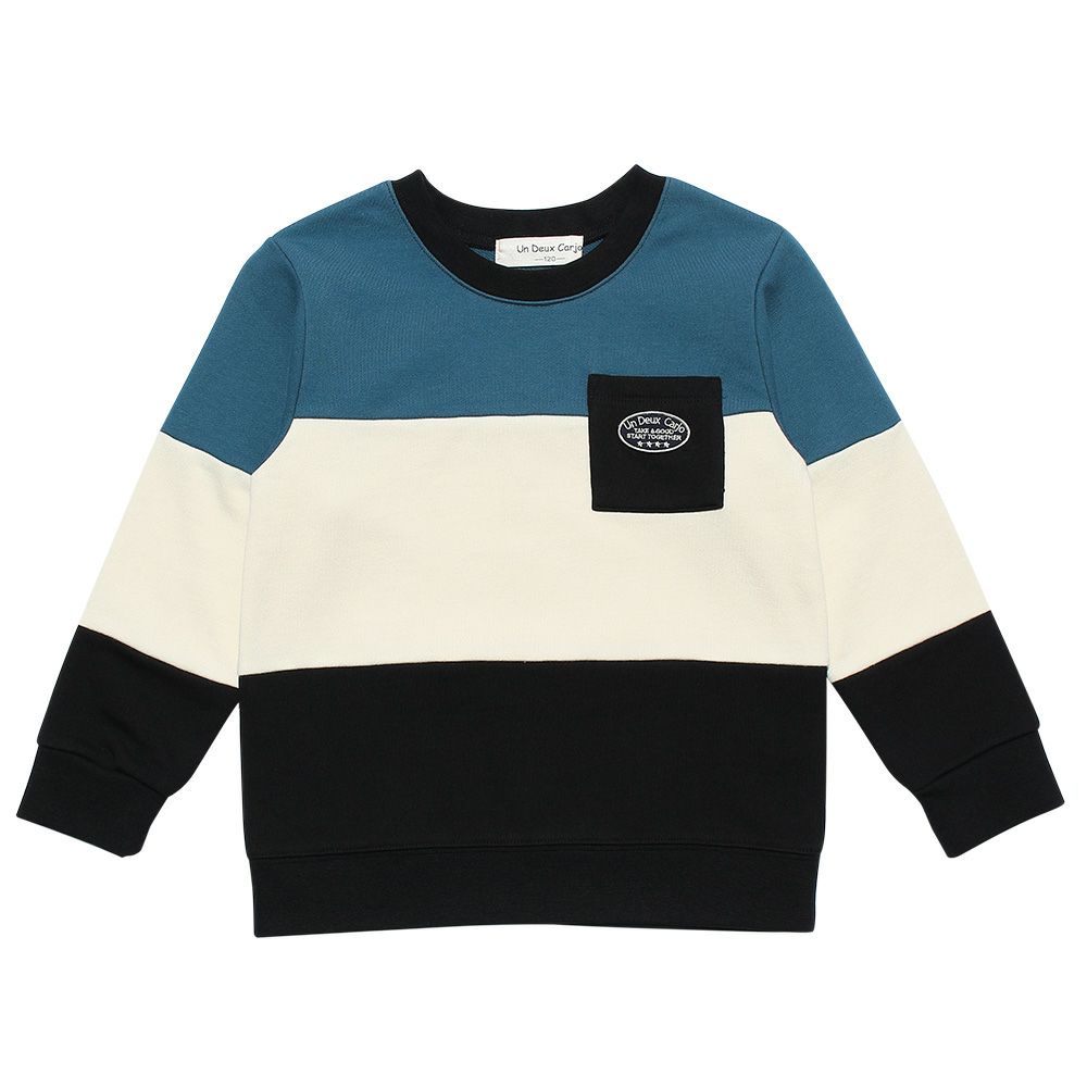 子供服 男の子 ポケット＆ロゴ付き三色切り替えトレーナー ブラック(00) 正面
