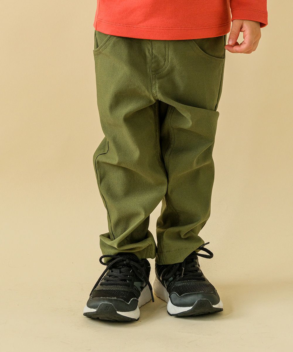 ベビー服 男の子 ロゴ入りポケット付き10分丈ストレッチパンツ カーキ(82) モデル画像アップ
