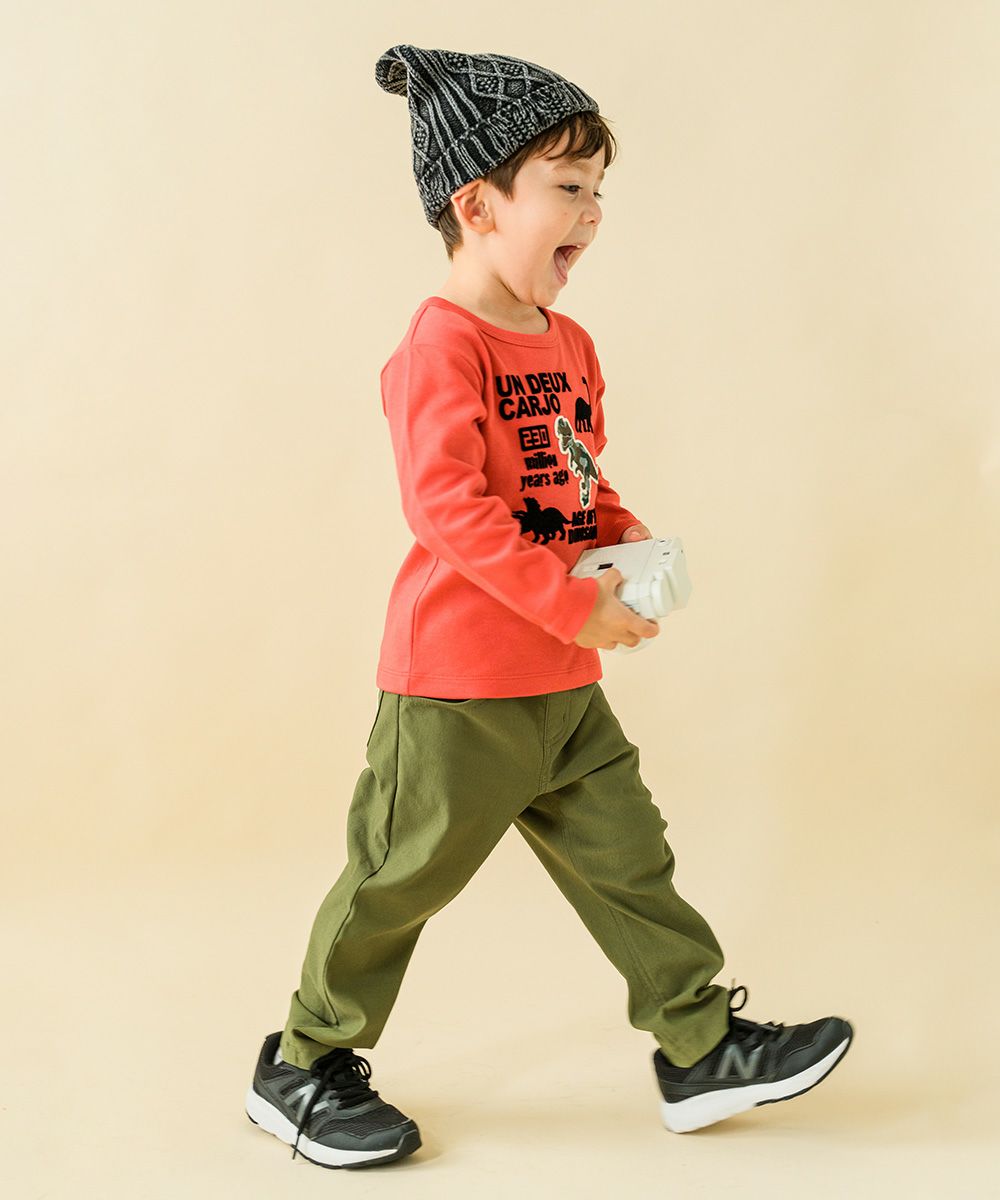 ベビー服 男の子 ロゴ入りポケット付き10分丈ストレッチパンツ カーキ(82) モデル画像1
