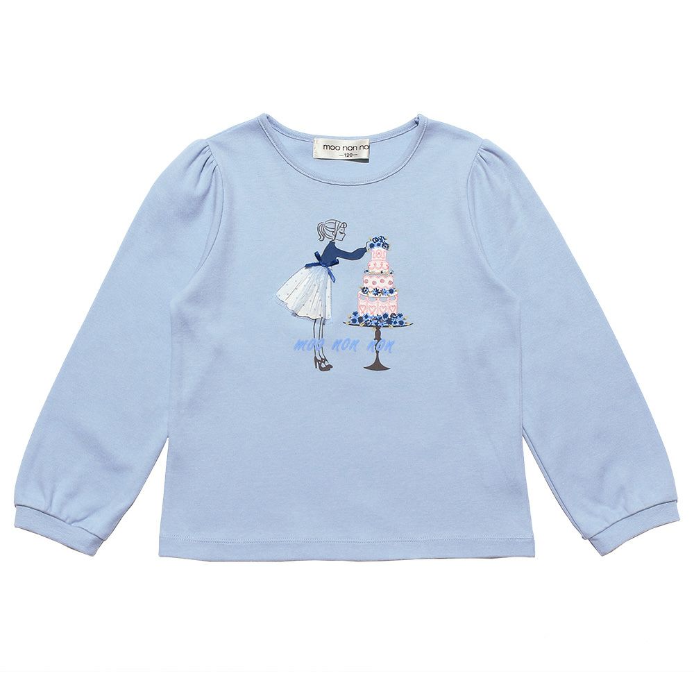 ベビー服 女の子 綿100％女の子モチーフお花ケーキTシャツ ブルー(61) 正面