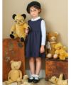 ベビー服 女の子 ダブルニットギャザーリボンAラインワンピース ネイビー(06) モデル画像全身