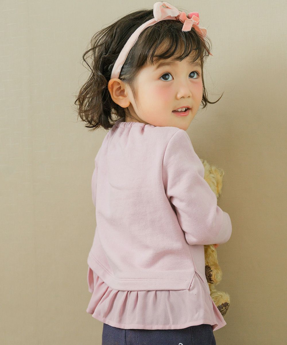 ベビー服 女の子 お花＆ロゴプリントフリル裏毛トレーナー ピンク(02) モデル画像3