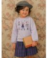 子供服 女の子 綿100％オリジナルチェック柄　ボンつきキュロットパンツ パープル(91) モデル画像1