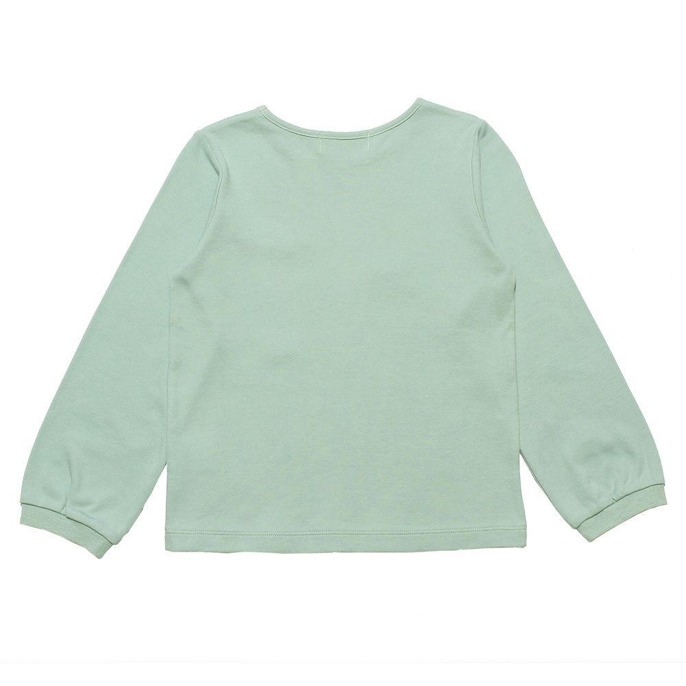 子供服 女の子 綿100％音符楽器お花プリントリボンつきTシャツ グリーン(08) 背面