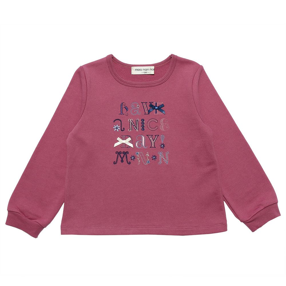 子供服 女の子 ロゴ刺繍リボン裏毛トレーナー ピンク(02) 正面