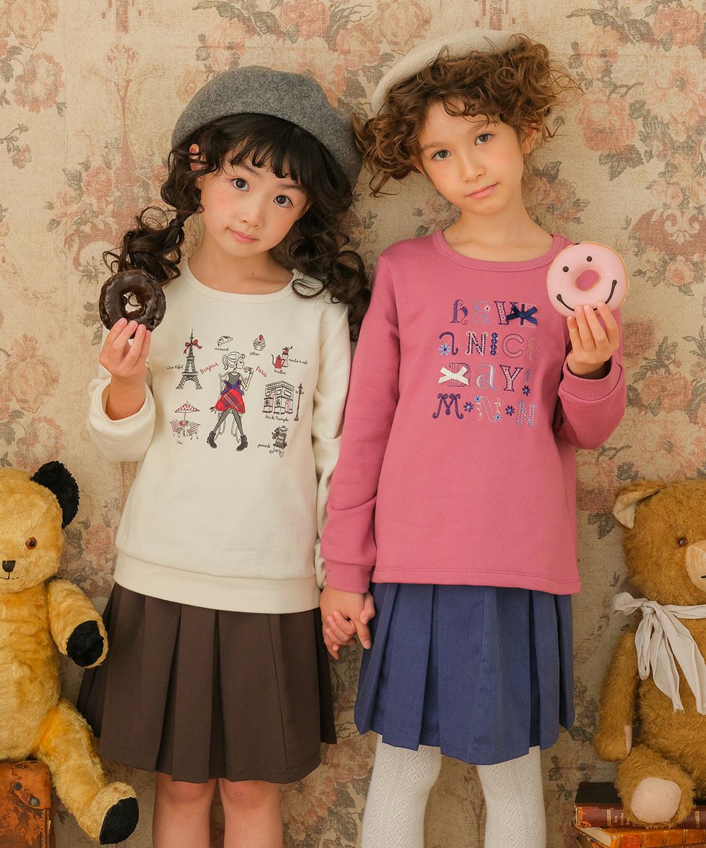 子供服 女の子 ロゴ刺繍リボン裏毛トレーナー ピンク(02) モデル画像3