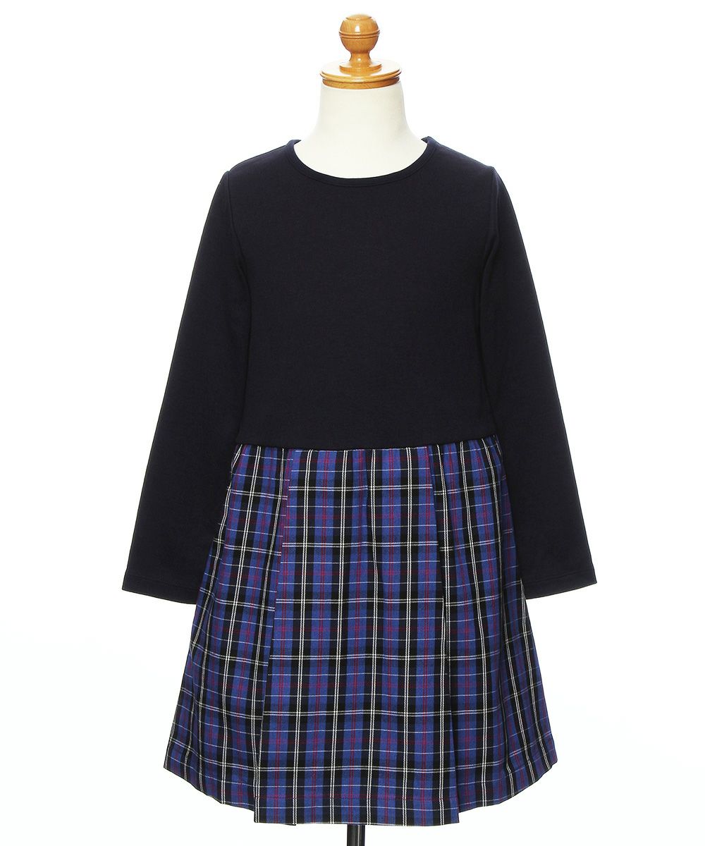 子供服 女の子 オリジナルチェック柄ドッキングワンピース パープル(91) トルソー正面