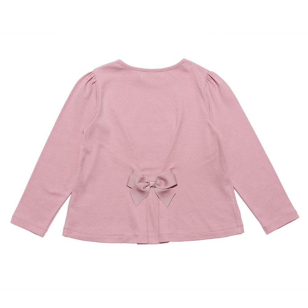 ベビー服 女の子 綿100％ドレスロゴ刺繍バレエシューズリボンTシャツ ピンク(02) 背面