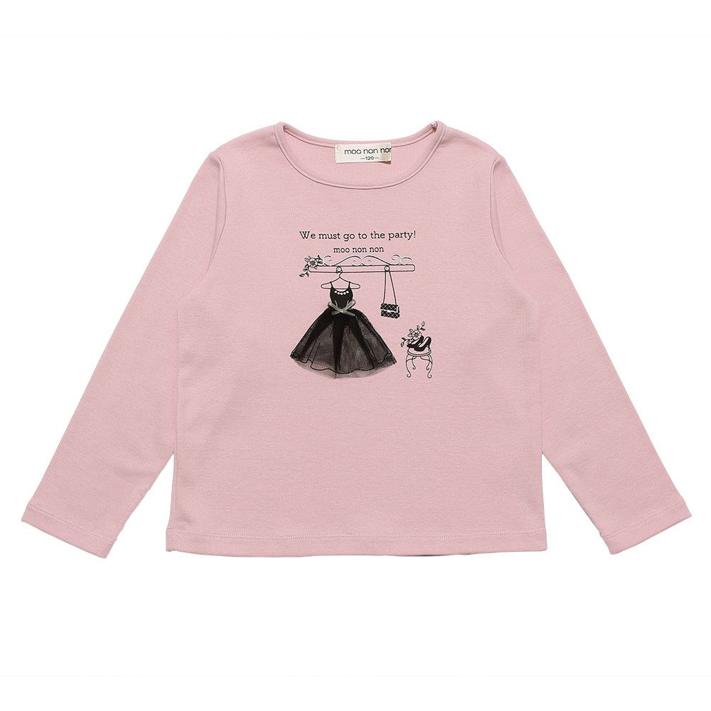 ベビー服 女の子 チュールリボンドレスバッグパンプスプリントTシャツ ピンク(02) 正面