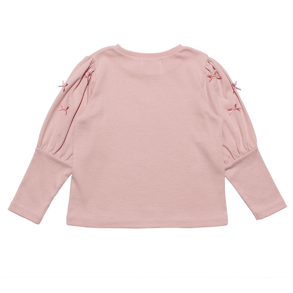 子供服 女の子 リボンつきボリューム袖無地Tシャツ ピンク(02) 背面