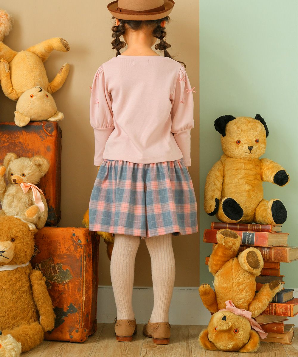 子供服 女の子 リボンつきボリューム袖無地Tシャツ ピンク(02) モデル画像4