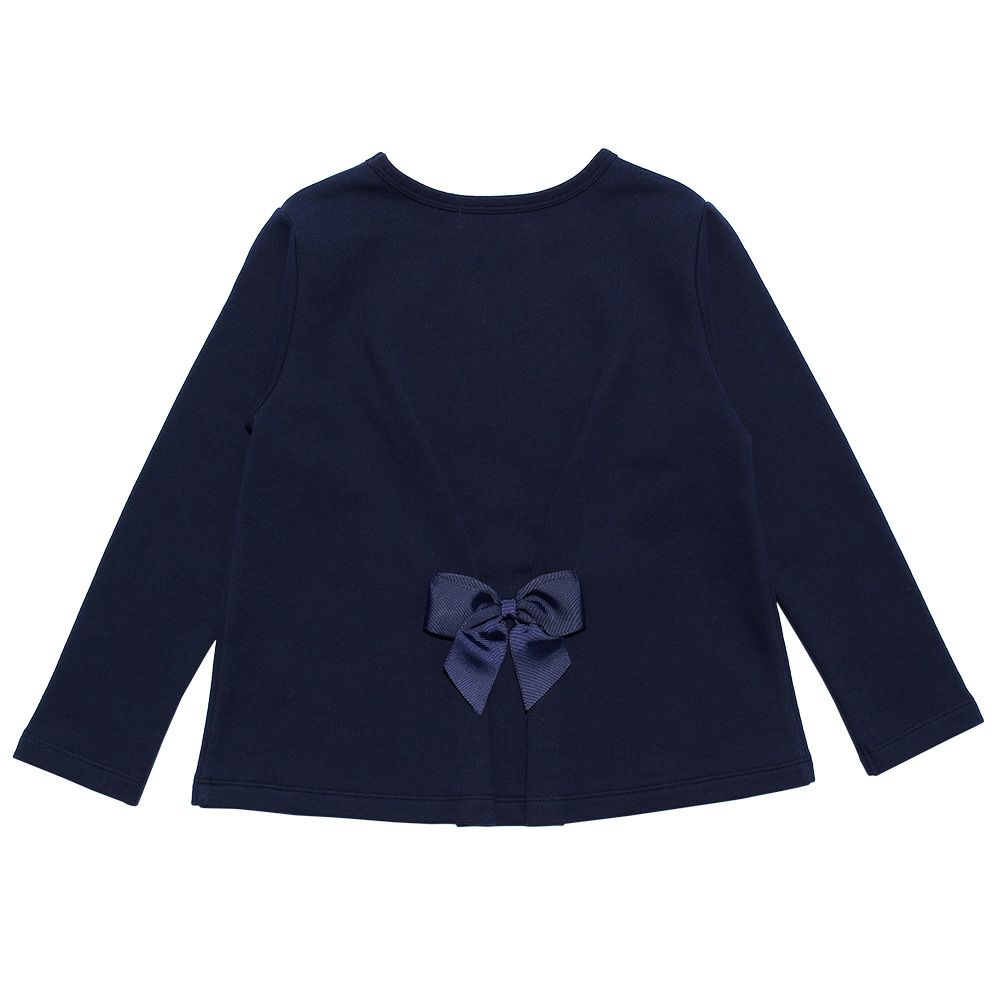 子供服 女の子 ピアノロゴプリントバックリボンつき裏毛トレーナー ネイビー(06) 背面