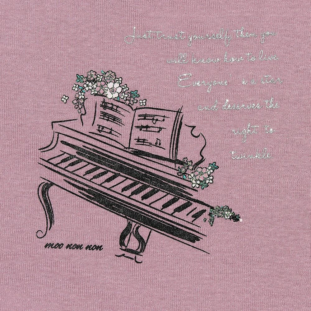 ベビー服 女の子 ピアノお花ロゴプリントチュールドッキングワンピース ピンク(02) デザインポイント1