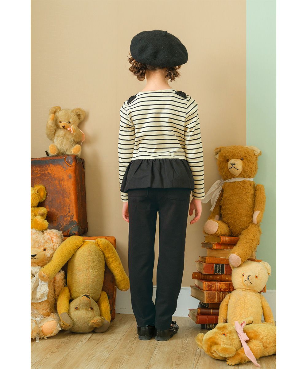 子供服 女の子 ストレッチリボンポケットフルレングスロングパンツ ブラック(00) モデル画像3