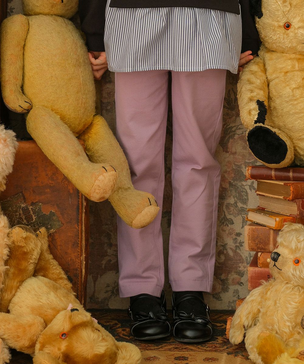 子供服 女の子 ストレッチリボンポケットフルレングスロングパンツ パープル(91) モデル画像アップ